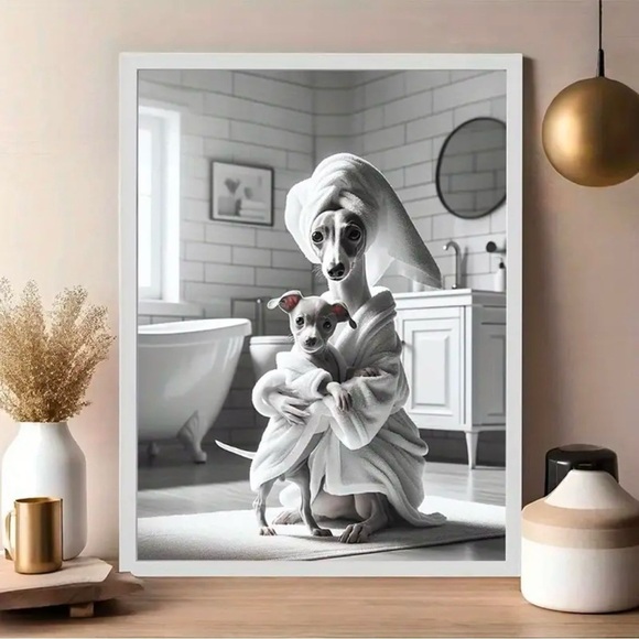 NWT Whippet Italian Greyhound IG Dog w/ Baby In Bath Canvas Print 11 x 14 - Picture 2 of 4